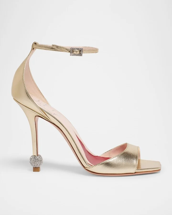 Marlene Leather Crystal-Heel Sandals
