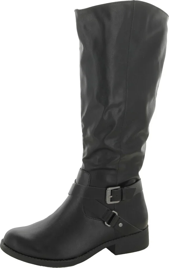 Marliee Womens Faux Leather Wide Calf Motorcycle Boots