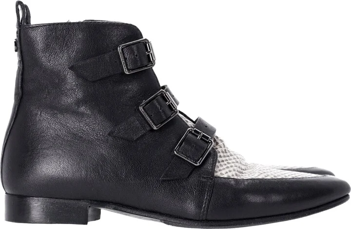 Marlin Snake Print Ankle Boots in Black Leather