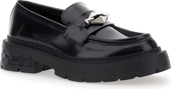 'marlow' Black Loafers With Diamond Shaped Detail In Leather Woman - Image 2
