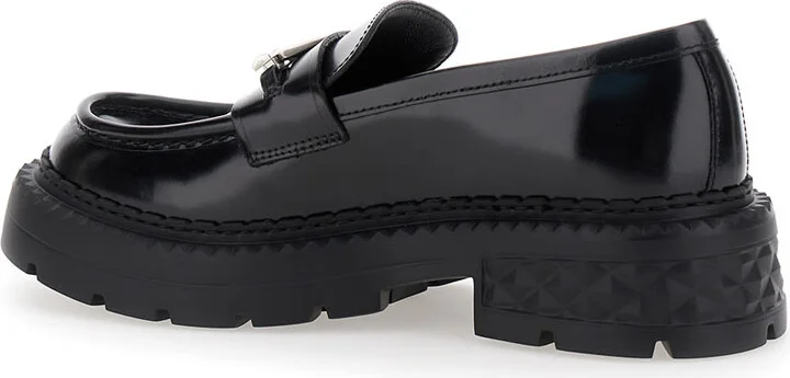 'marlow' Black Loafers With Diamond Shaped Detail In Leather Woman - Image 3