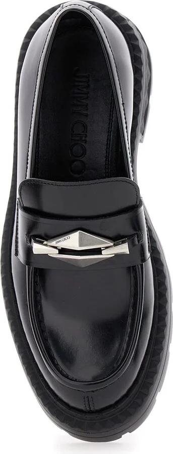 'marlow' Black Loafers With Diamond Shaped Detail In Leather Woman - Image 4