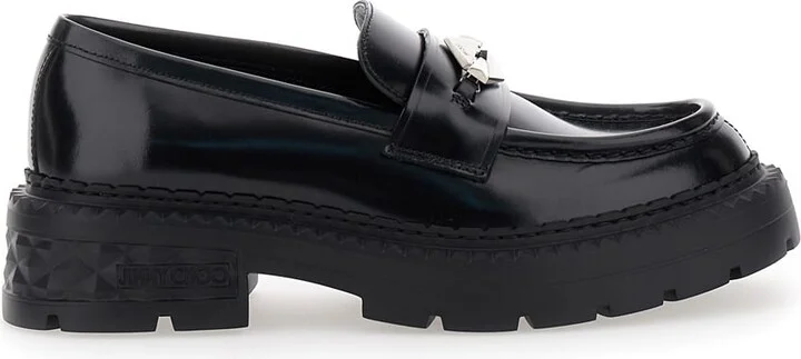 'marlow' Black Loafers With Diamond Shaped Detail In Leather Woman