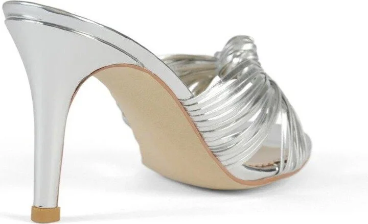 Marly Silver Vegan Leather Sexy Party Strappy Heeled Sandal - Image 4