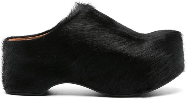 Marni 50Mm Long-Hair Calfskin Chunky Sabot