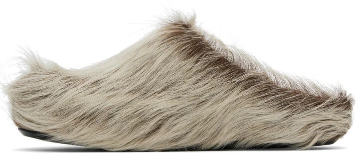 Marni Beige Long Hair Calfskin Fussbett Sabot Loafers - Image 3