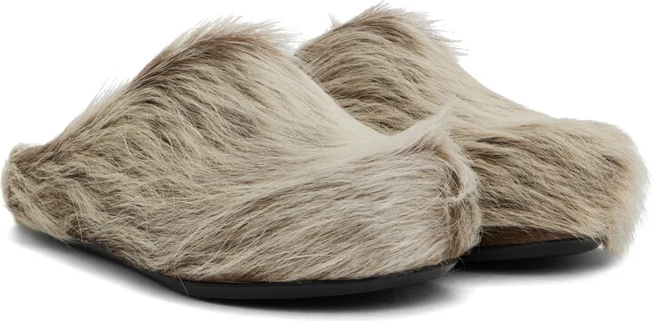 Marni Beige Long Hair Calfskin Fussbett Sabot Loafers - Image 4