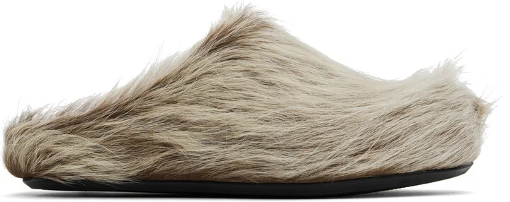 Marni Beige Long Hair Calfskin Fussbett Sabot Loafers