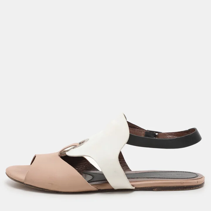 Marni Beige/White Leather Slingback Flat Sandals Size 40
