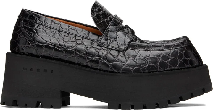 Marni Black Croc Loafers