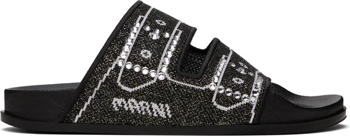 Marni Black Jacquard Sandals
