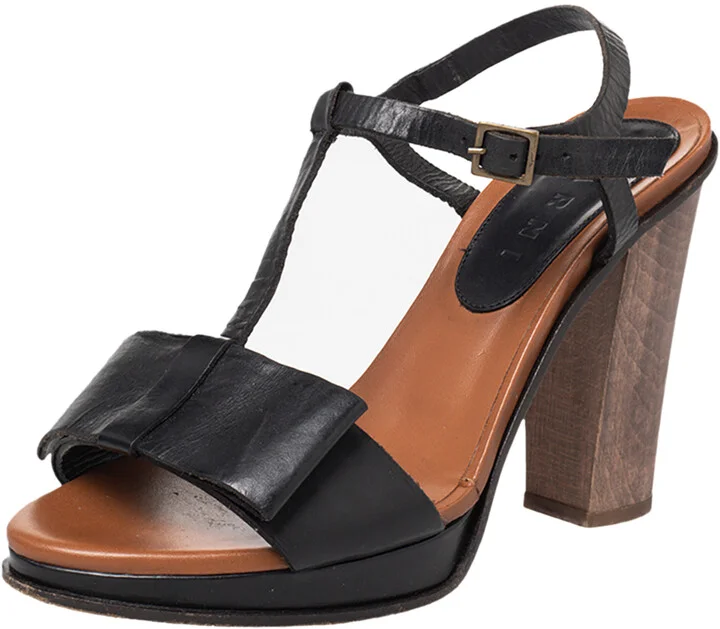 Marni Black Leather Bow Detail T Strap Sandals Size 38
