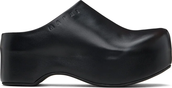 Marni Black Leather Chunky Sabot Clogs