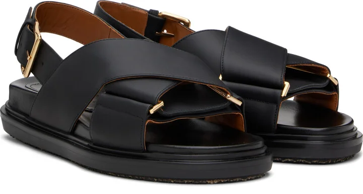 Marni Black Leather Fussbett Sandals - Image 4