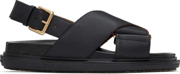 Marni Black Leather Fussbett Sandals