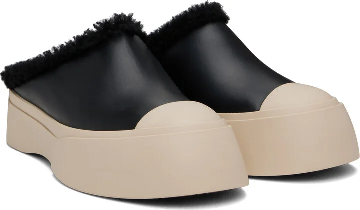 Marni Black Leather & Shearling Sabot Slippers - Image 4