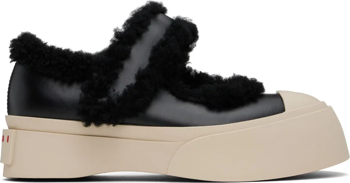 Marni Black Mary Jane Pablo Shearling Ballerina Flats