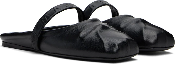 Marni Black Nappa Leather Little Bow Sabot Slippers - Image 4