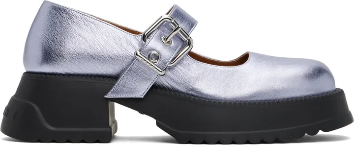 Marni Blue Leather Mary Jane Platform Loafers