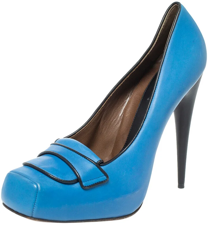 Marni Blue Leather Platform Loafer Pumps Size 40