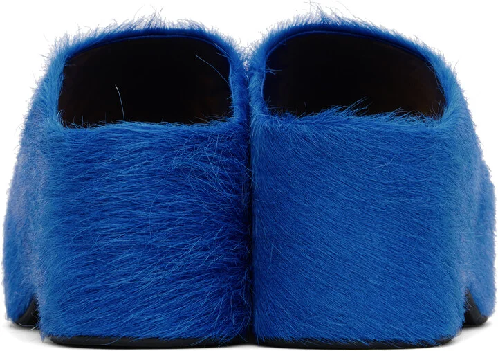 Marni Blue Long-Hair Calfskin Chunky Clog Slide Sandals - Image 2
