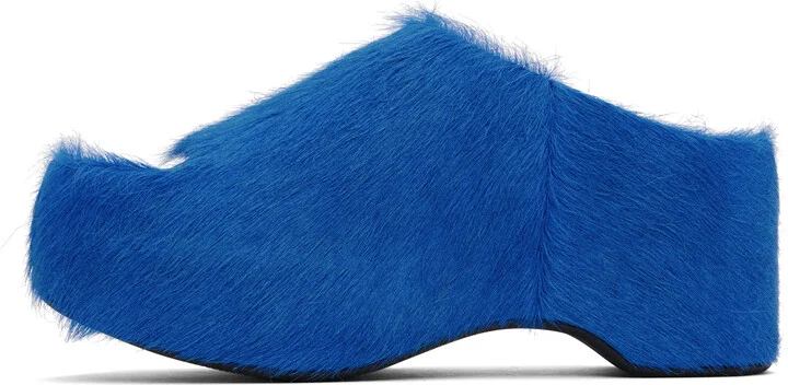 Marni Blue Long-Hair Calfskin Chunky Clog Slide Sandals - Image 3