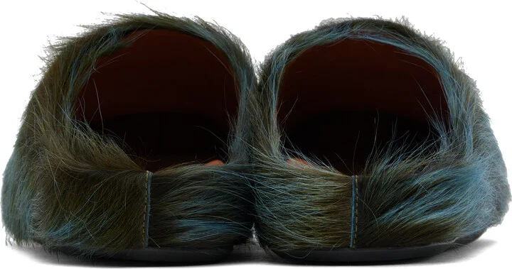 Marni Blue Long Hair Calfskin Fussbett Sabot Loafers - Image 2