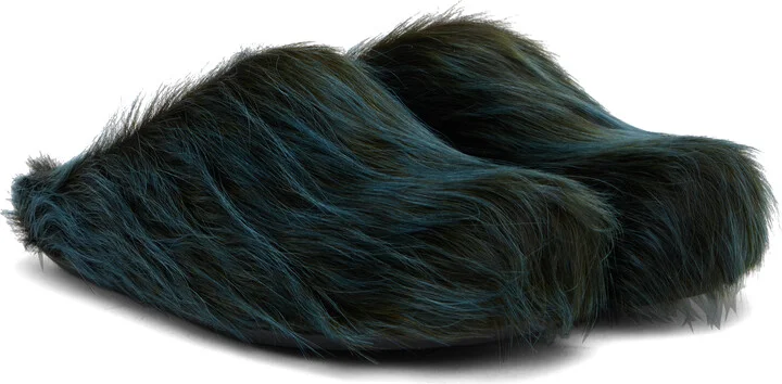 Marni Blue Long Hair Calfskin Fussbett Sabot Loafers - Image 4