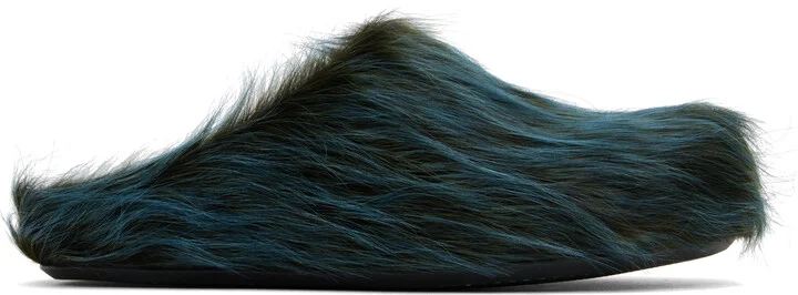 Marni Blue Long Hair Calfskin Fussbett Sabot Loafers