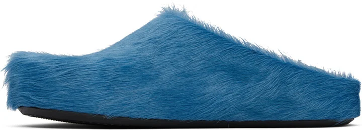Marni Blue Long Hair Calfskin Fussbett Slip-on Loafers - Image 3