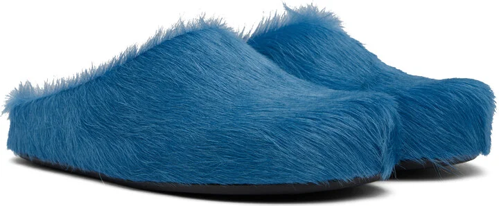 Marni Blue Long Hair Calfskin Fussbett Slip-on Loafers - Image 4