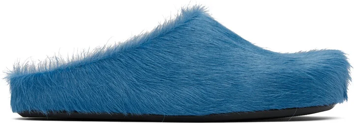 Marni Blue Long Hair Calfskin Fussbett Slip-on Loafers