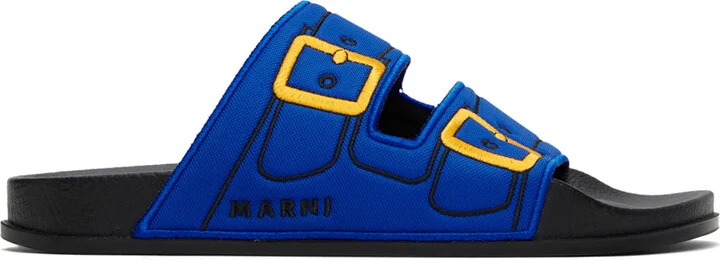 Marni Blue Trompe L'œil Slides