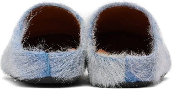 Marni Blue & White Long Hair Calfskin Fussbett Sabot Loafers - Image 2