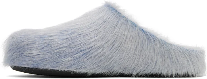 Marni Blue & White Long Hair Calfskin Fussbett Sabot Loafers - Image 3