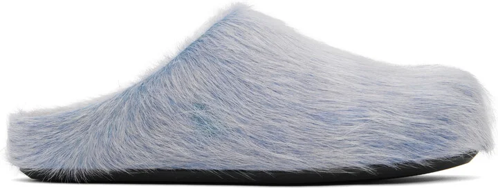 Marni Blue & White Long Hair Calfskin Fussbett Sabot Loafers