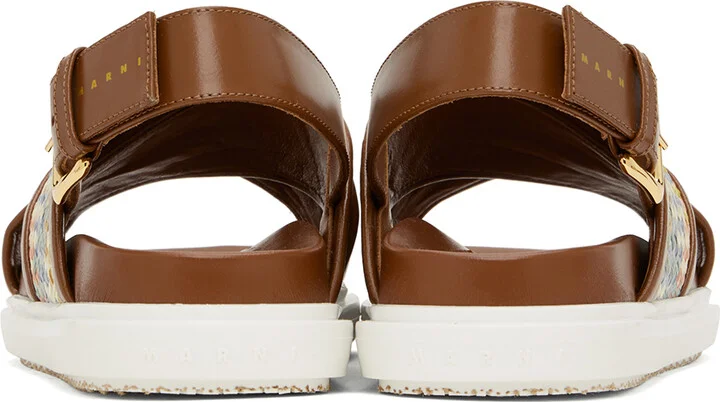 Marni Brown Leather Fussbett Raffia-Effect Sandals - Image 2