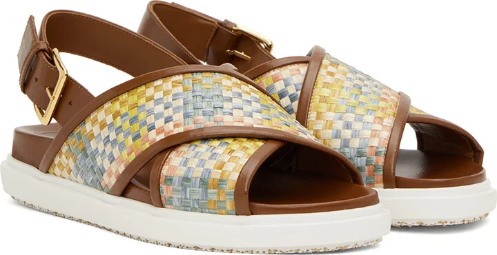 Marni Brown Leather Fussbett Raffia-Effect Sandals - Image 4