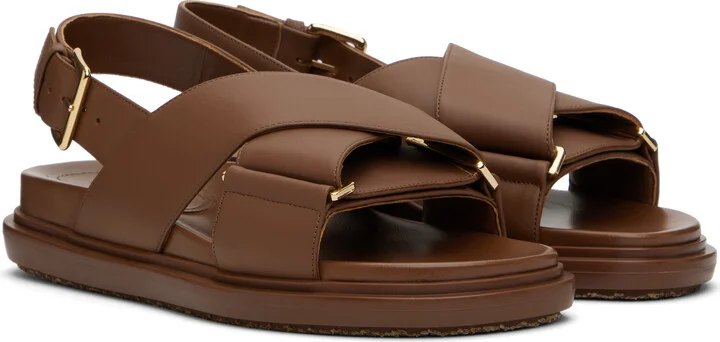 Marni Brown Leather Fussbett Sandals - Image 4