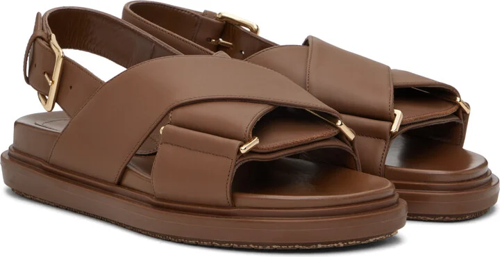 Marni Brown Leather Fussbett Sandals - Image 4