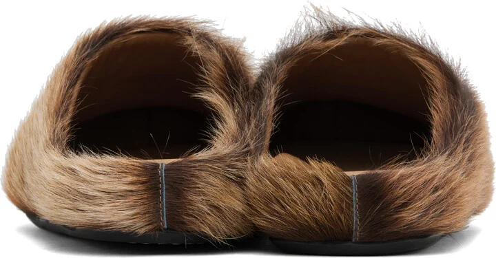 Marni Brown Long Hair Calfskin Fussbett Sabot Loafers - Image 2