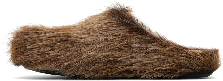 Marni Brown Long Hair Calfskin Fussbett Sabot Loafers - Image 3