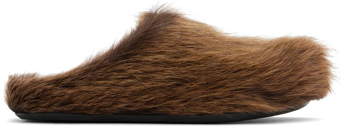 Marni Brown Long Hair Calfskin Fussbett Sabot Loafers