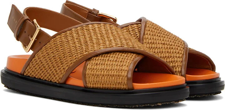 Marni Brown & Orange Fussbett Criss-Cross Sandals - Image 4