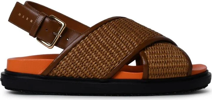 Marni Brown Raffia Blend Fussbett Sandals