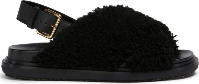 Marni Buckle Detailed Fluffy Sandals
