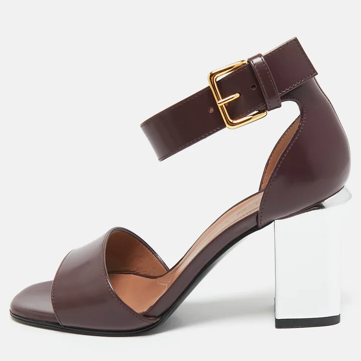Marni Burgundy Leather Block Heel Ankle Strap Sandals Size 36