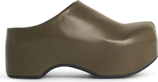Marni 'Chunky' Green Leather 'Deepsage' Clog Sabots