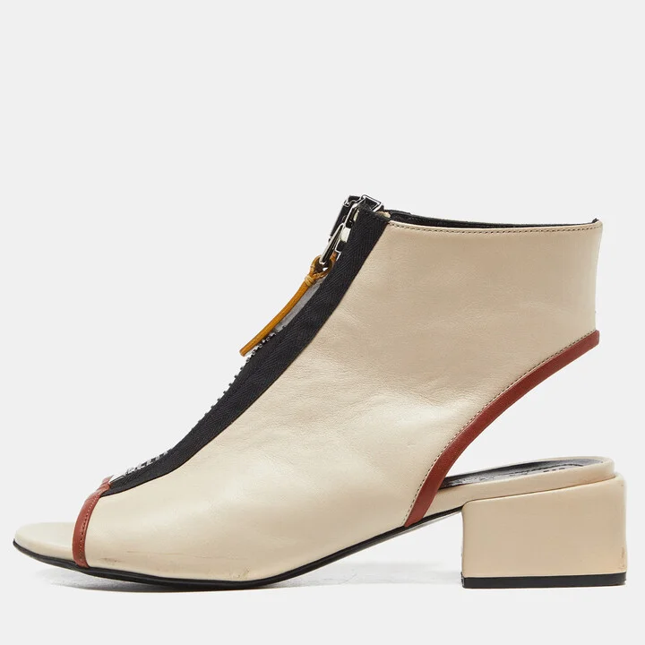 Marni Cream/Black Leather Zip Detail Open Toe Slingback Sandals Size 35