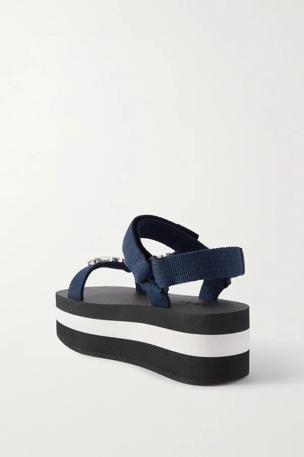 Marni - Crystal-embellished Grosgrain Platform Sandals - Blue - Image 3
